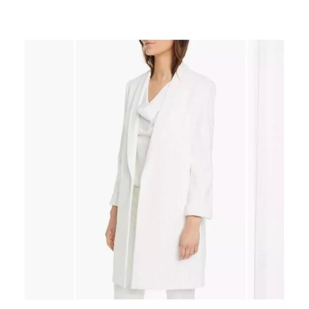 Alice + Olivia || Kylie Longline Pinstripe Blazer Open Jacket White XS